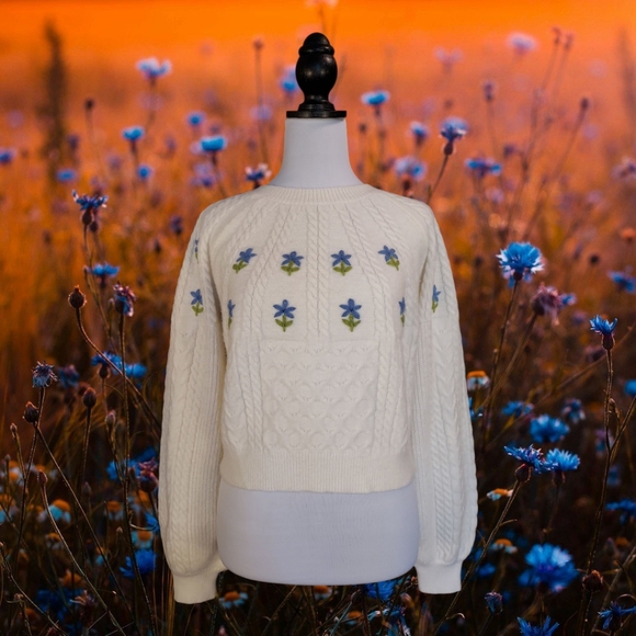 Cider Ivory Sweater with Floral Embroidered Details - Picture 1 of 6